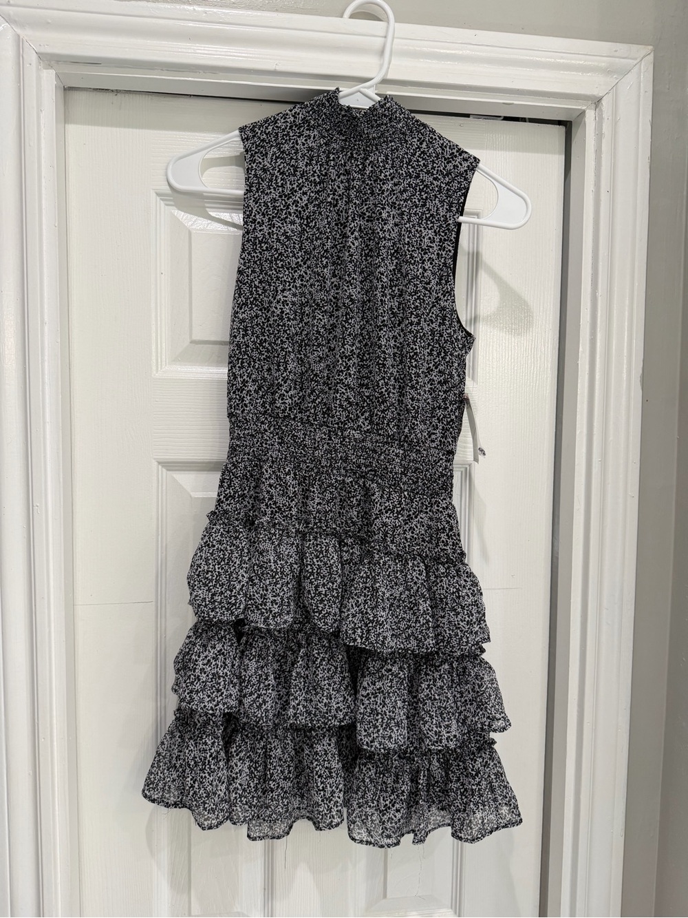 Sleeveless Black & White Ruffle Mini Dress